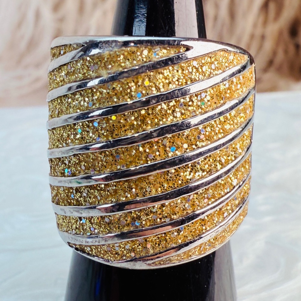 Vintage Weighted Silvertone Large Statement Band … - image 2